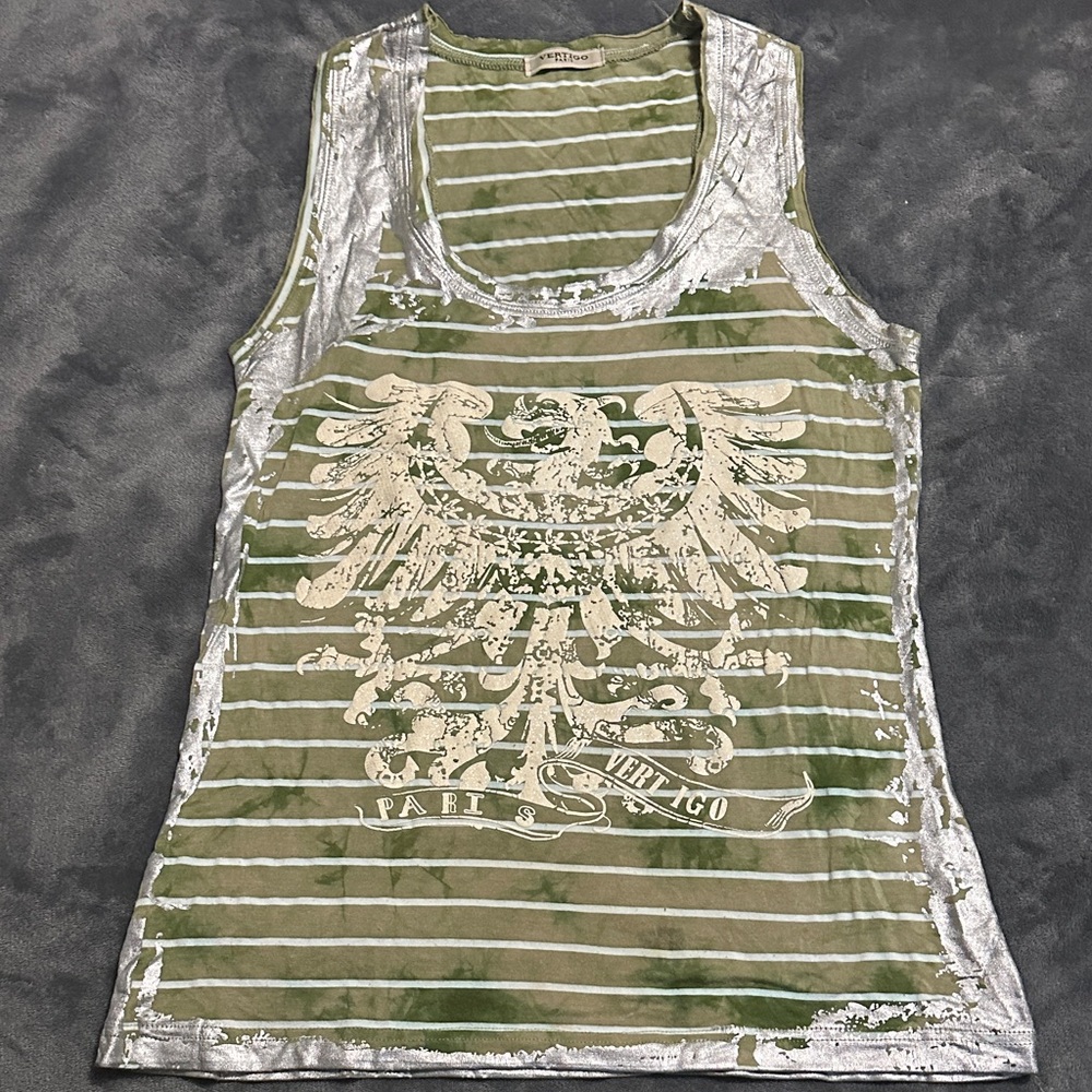 Green and Silver Striped Tank Top| Vertigo Paris